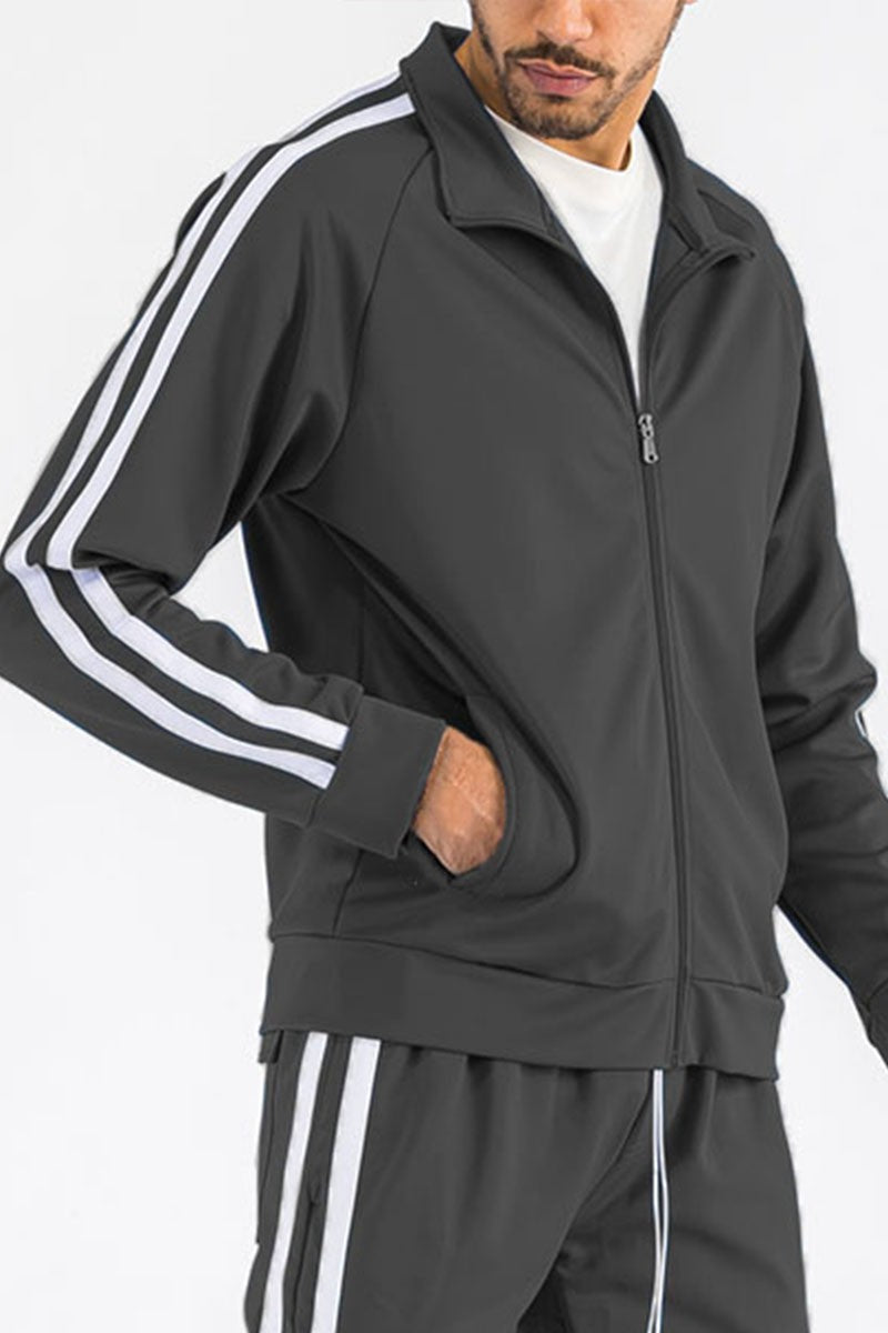 Double-Stripe Zipper Track Jacket With Pockets - Multiple Colors - (S-3XL)