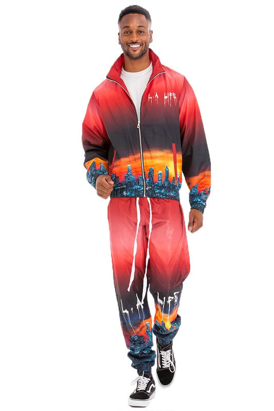 "NYC Life" Or "LA Life" Print Windbreaker Track Suit - Multiple Colors - (S-3XL)