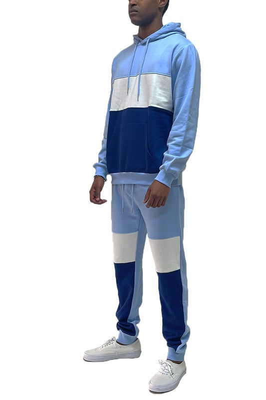 Color-Block Pullover Hoodie & Elastic-Waist Drawstring Sweatpants Set - Multiple Colors - (S-3XL)