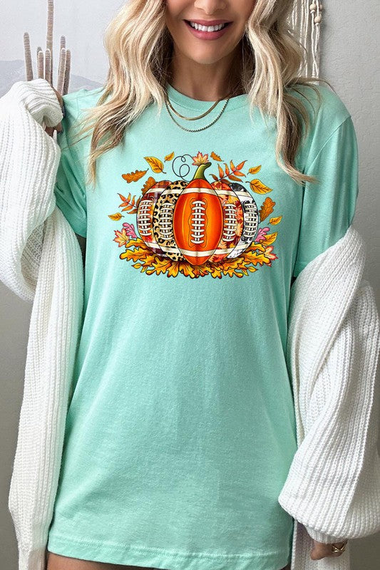 Fall-Football Themed Graphic Round-Neck Short-Sleeve Tee - Multiple Colors - (S-XL)