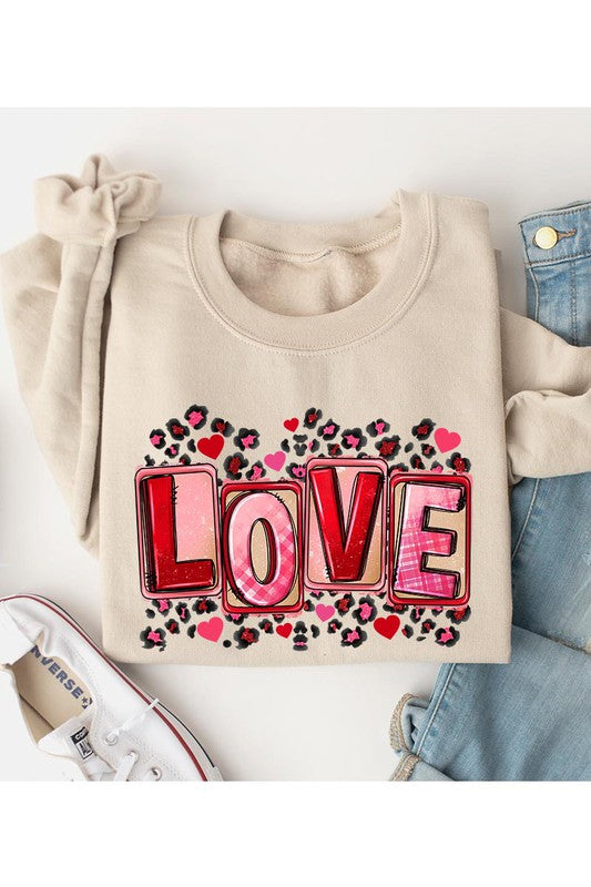 "Love" Graphic Fleece Round-Neck Sweatshirt - Multiple Colors - (S-XL)