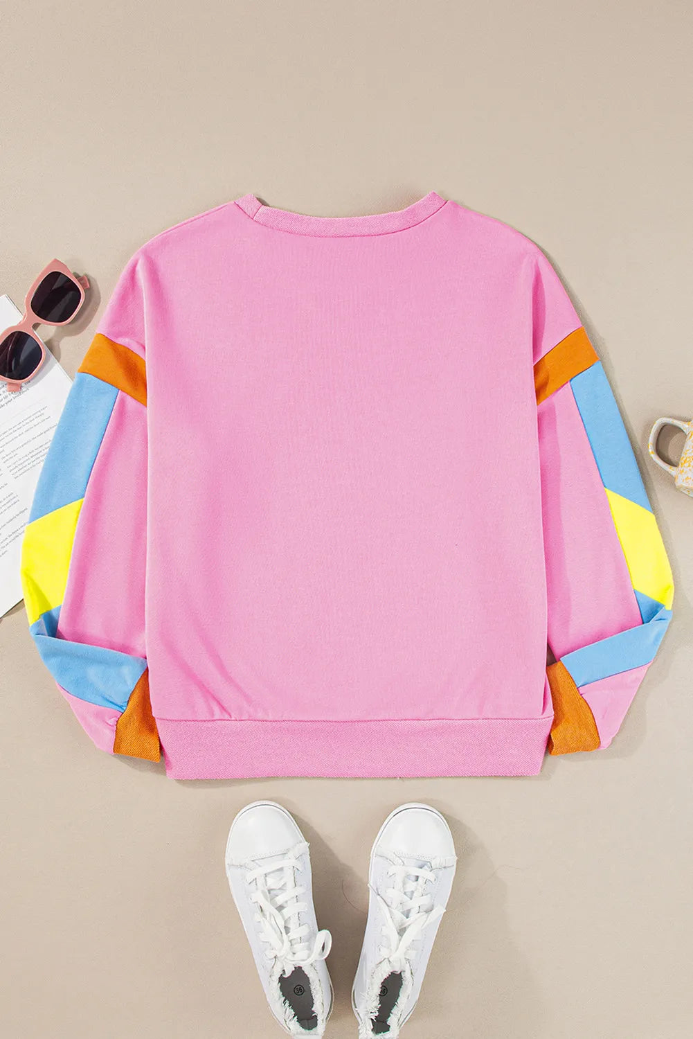 Contrast Football-Detail Long-Sleeve Sweatshirt - Pink - (S-XL)