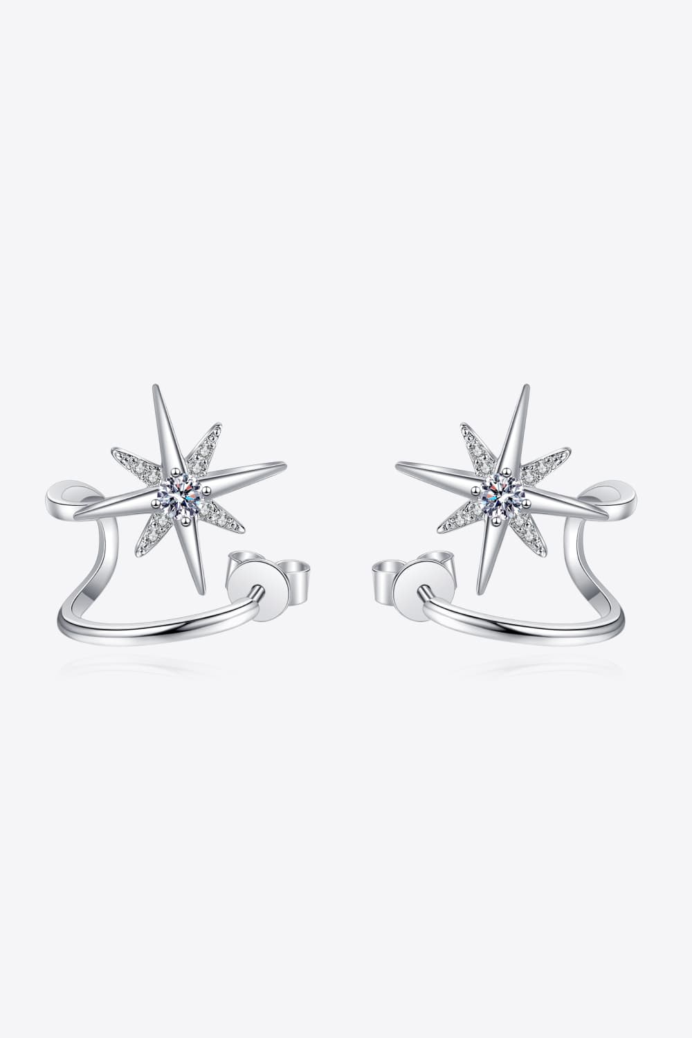 MOISSANITE WRAP-AROUND STAR PENDANT RHODIUM-PLATED EARRINGS - SILVER