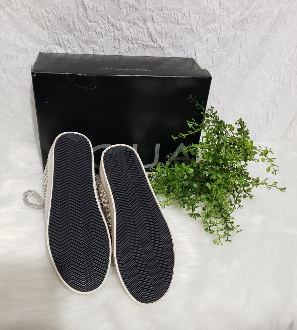 Aqua Tess Lace-Up Stud Embellished Sneakers - White - (8.5)