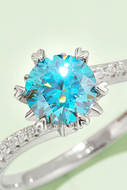 1 Carat Moissanite 925 Sterling Silver 6-Prong Hearts Side-Stones Ring - Multiple Colored Gems