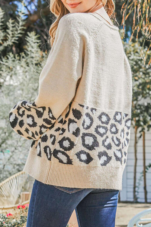 Leopard Print Round-Neck Long-Sleeved Sweater - Tan - (S-XL)