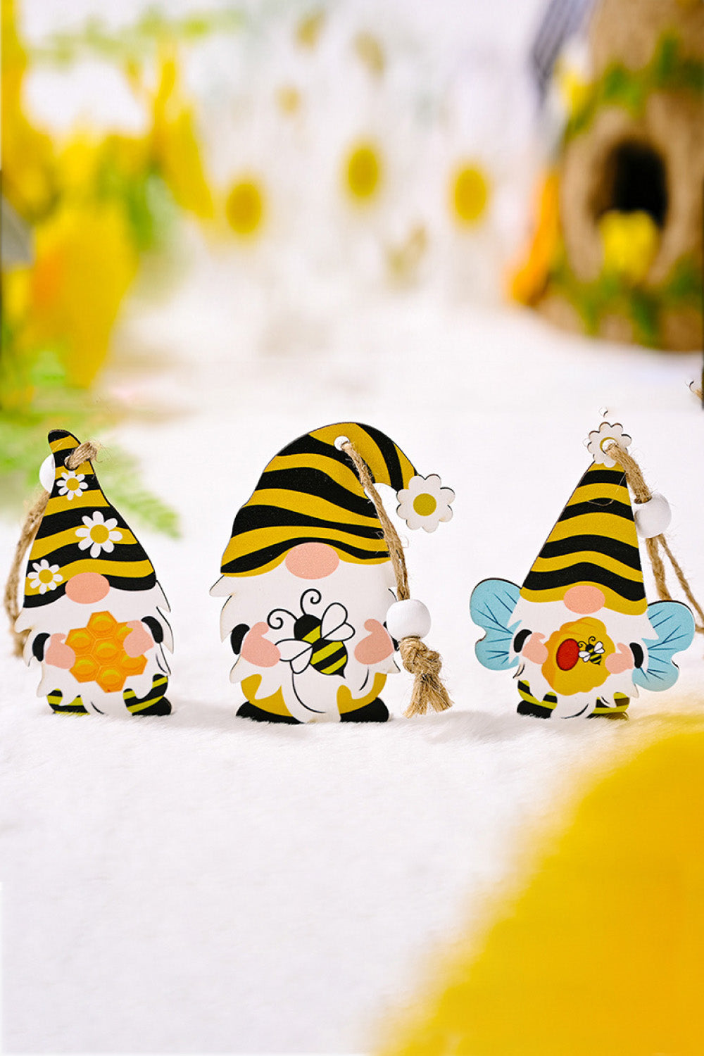 3-Piece Bee-Themed Gnome Wood Ornaments - Multiple Styles