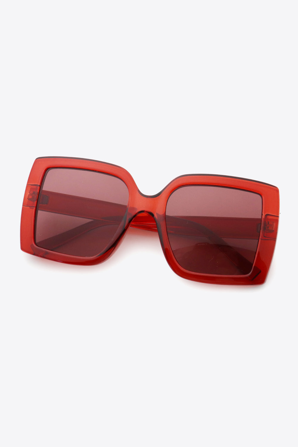 UV400 Acetate Square Lens Sunglasses With Case - Deep Red