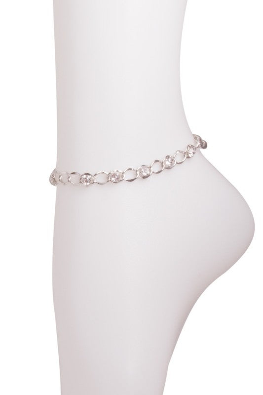 Rhinestone Chain Anklet - Gold, Silver