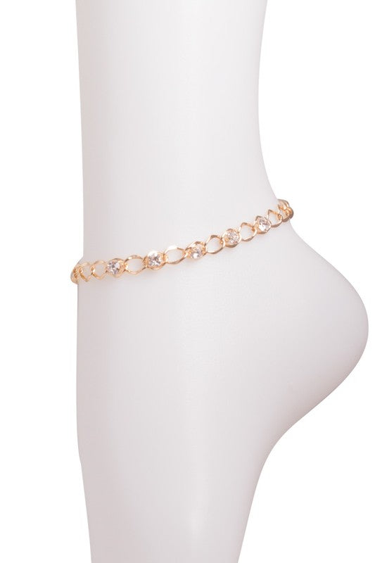 Rhinestone Chain Anklet - Gold, Silver