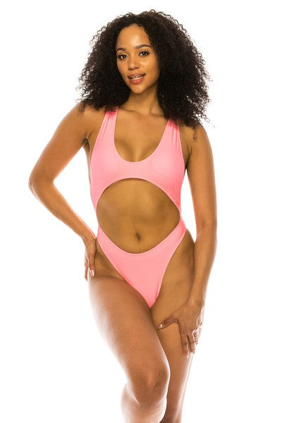 Neon Cutout Crisscross-Back One-Piece Bikini-Style Swimsuit - Multiple Colors - (S-L)