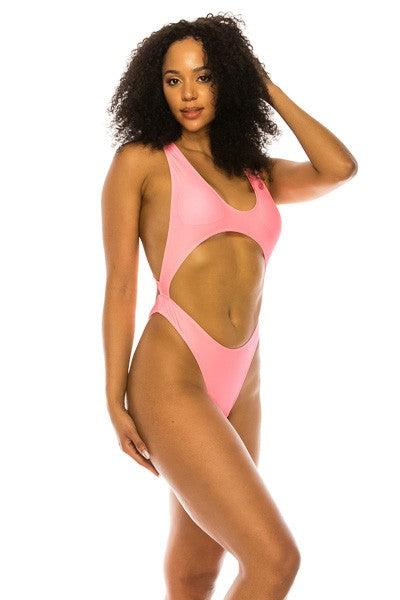 Neon Cutout Crisscross-Back One-Piece Bikini-Style Swimsuit - Multiple Colors - (S-L)