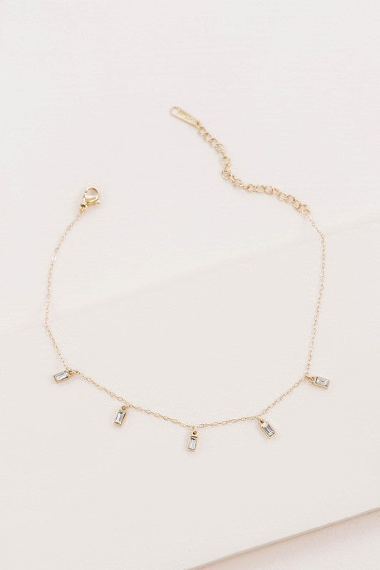Mini-Rectangular Rhinestones Anklet - Gold