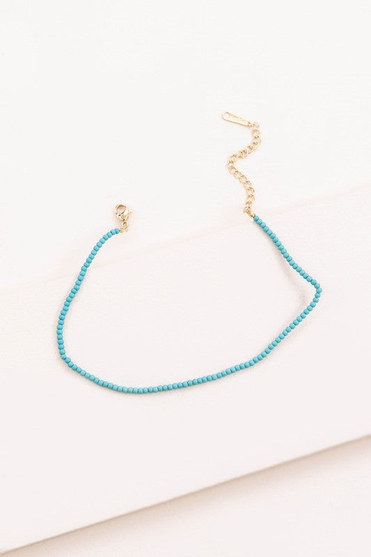 14 Karat Gold-Plated Stainless-Steel Turquoise Beaded Anklet