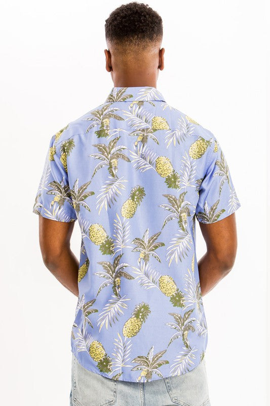 Hawaiian/Pineapple Print Short Sleeve Button-Down Shirt - (S-3XL)