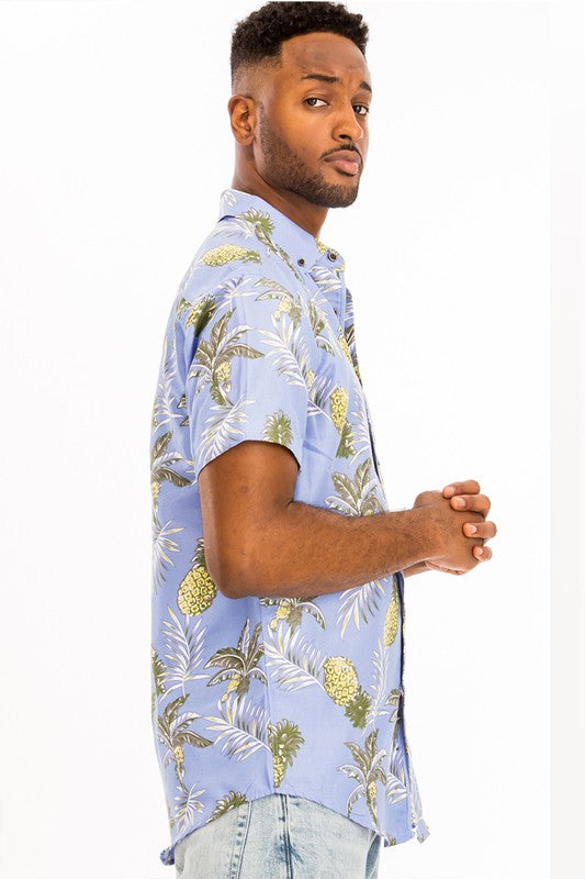 Hawaiian/Pineapple Print Short Sleeve Button-Down Shirt - (S-3XL)