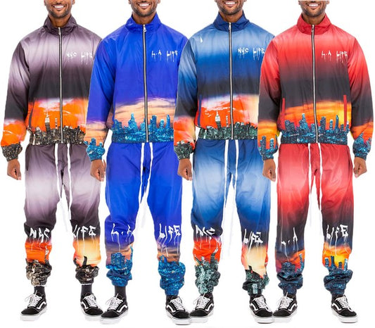 "NYC Life" Or "LA Life" Print Windbreaker Track Suit - Multiple Colors - (S-3XL)