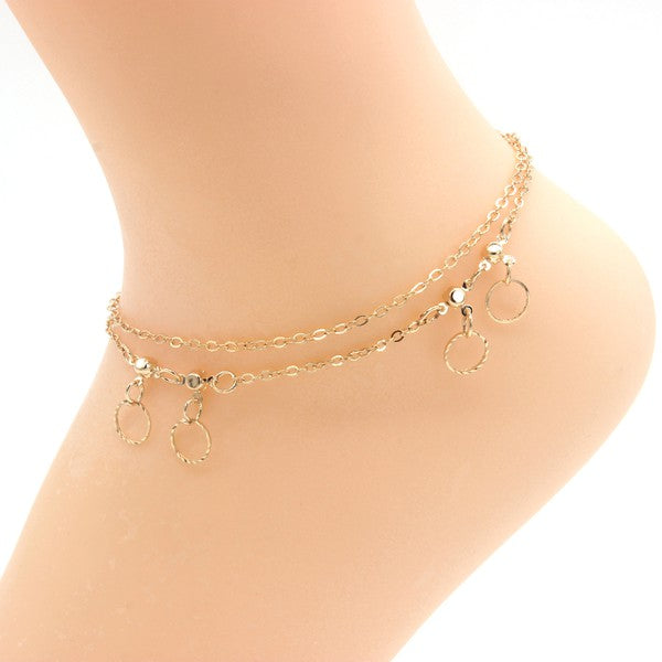ROUND CHARM PENDANT ANKLET CHAIN - GOLD, SILVER