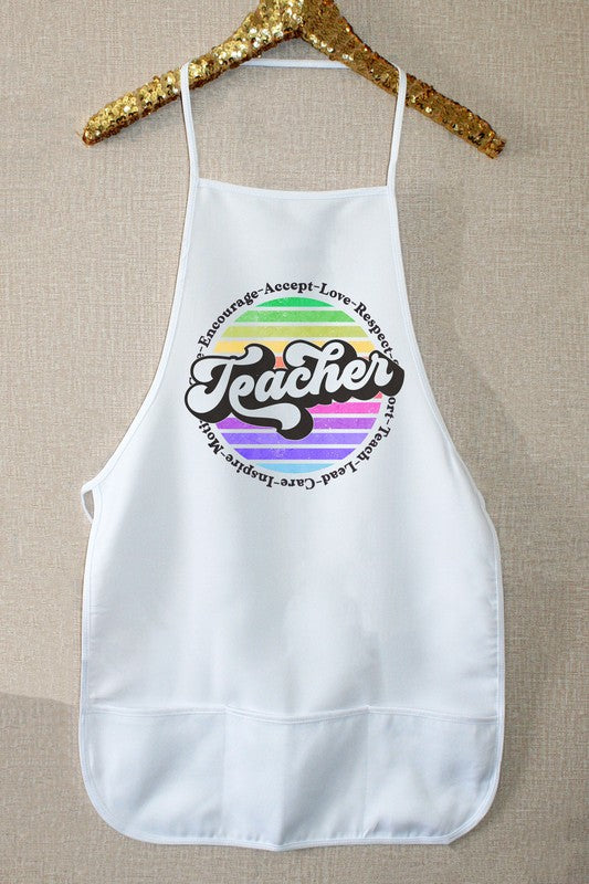 "Teacher" Inspiration Circle Graphic Apron - White