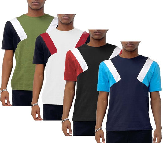 Color-Block Round-Neck Short Sleeve T-Shirt - Multiple Colors - (S-2XL)