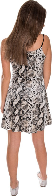 Snakeskin-Print Skater Spaghetti-Strap Midi Party Dress - (S-XL)