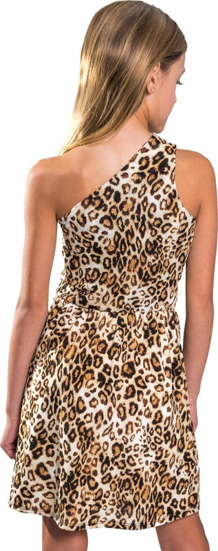 Allison One-Shoulder Sleeveless Leopard-Print Midi Dress - (S-XL)