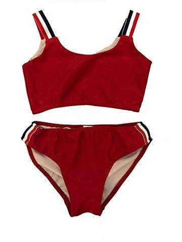 Solid Side-Stripe Two-Piece Bathing Suit - Multiple Colors - (S-XL)