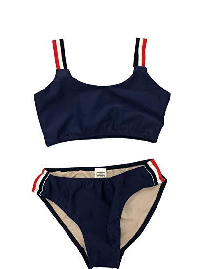 Solid Side-Stripe Two-Piece Bathing Suit - Multiple Colors - (S-XL)