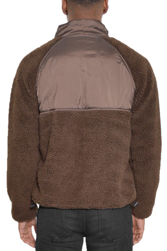 SHERPA-FLEECE POLYESTER-CUTOUT DETAIL ZIPPER JACKET WITH POCKETS - MULTIPLE COLORS - (S-3XL)