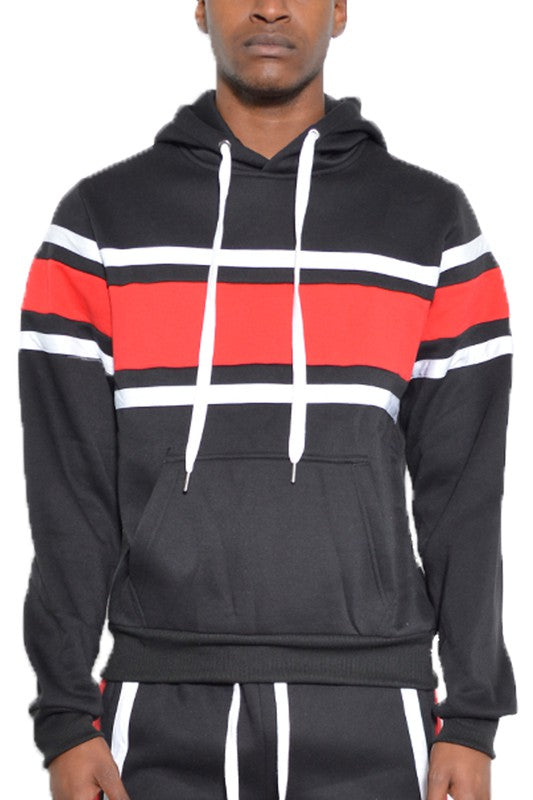 Triple-Striped Solid Pullover Hoodie With Kangaroo Pocket - Multiple Colors - (S-3XL)