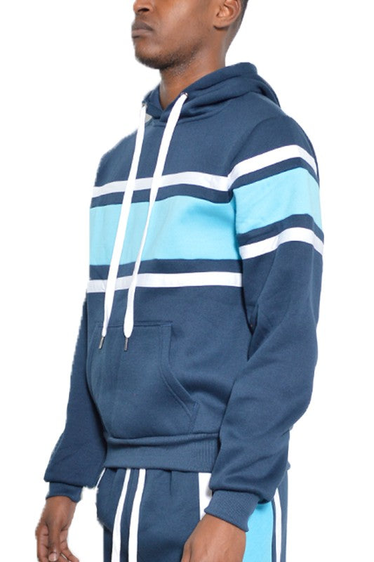 Triple-Striped Solid Pullover Hoodie With Kangaroo Pocket - Multiple Colors - (S-3XL)