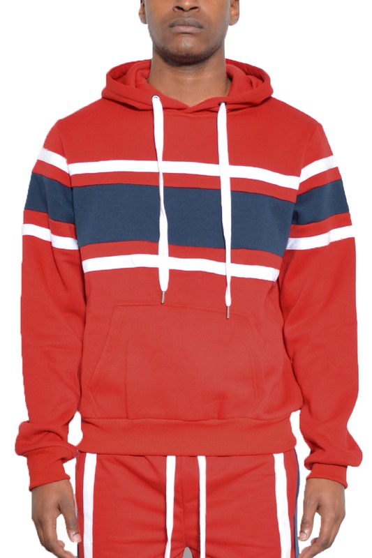 Triple-Striped Solid Pullover Hoodie With Kangaroo Pocket - Multiple Colors - (S-3XL)