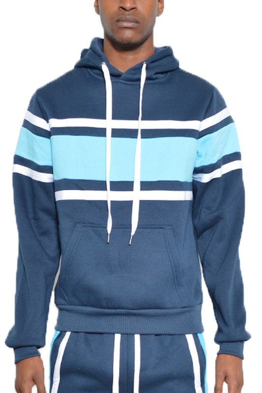 Triple-Striped Solid Pullover Hoodie With Kangaroo Pocket - Multiple Colors - (S-3XL)