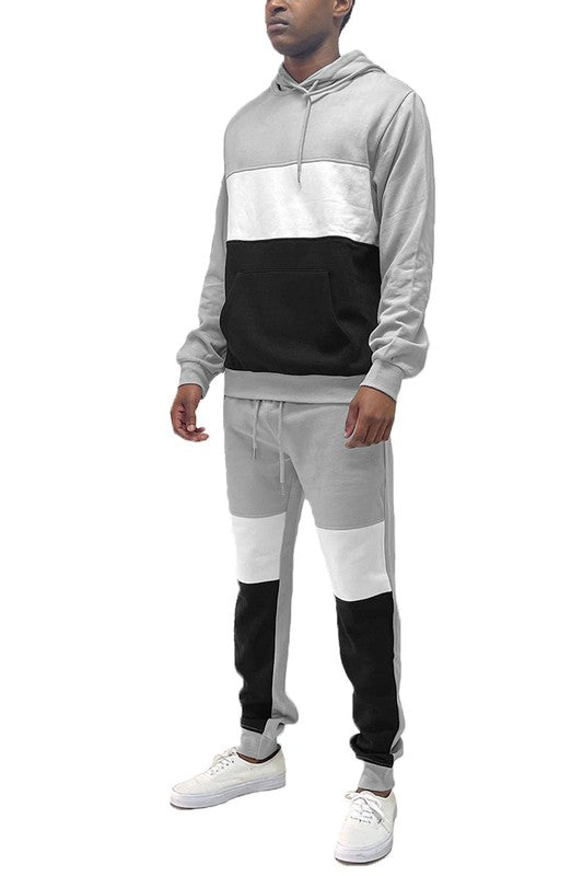 Color-Block Pullover Hoodie & Elastic-Waist Drawstring Sweatpants Set - Multiple Colors - (S-3XL)