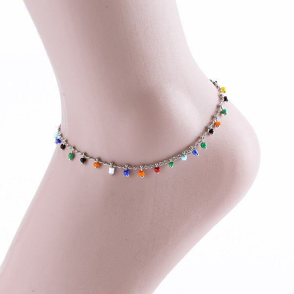 Multi-Colored Beaded Anklet - Gold, Silver