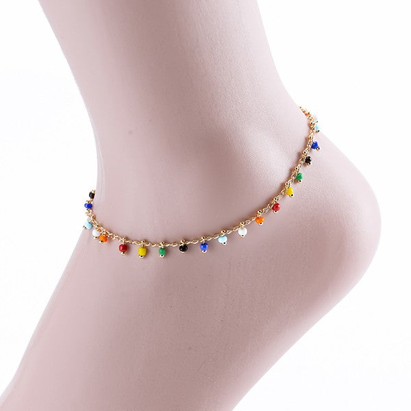 Multi-Colored Beaded Anklet - Gold, Silver