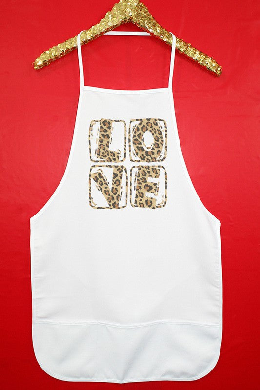 Leopard-Print "Love" Stack Graphic Apron - White