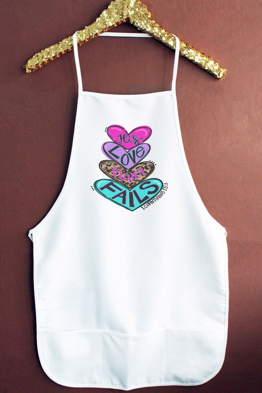 "His Love Never Fails" Heart Stack Graphic Apron - White