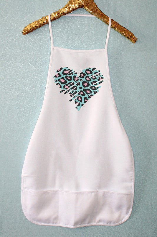 Mint/Pink Leopard-Print Heart Graphic Apron - White