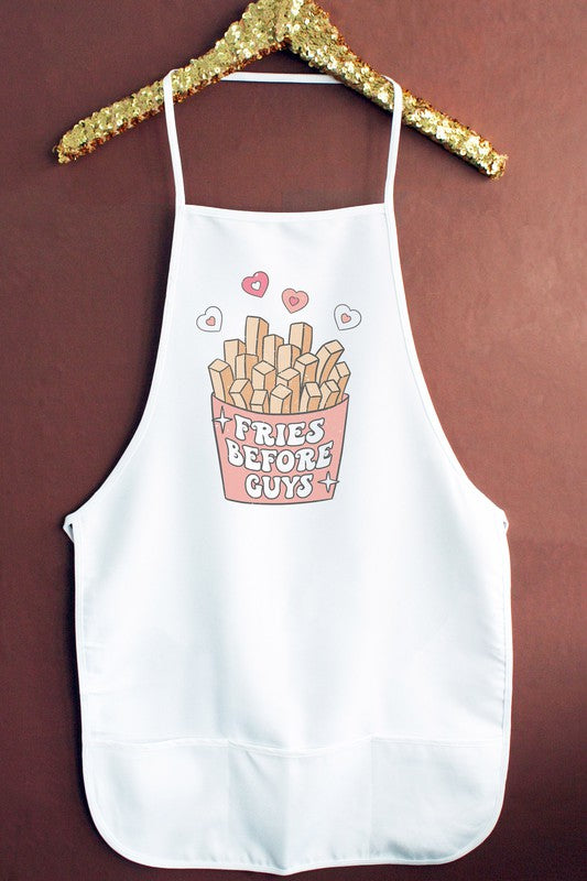 "Fries Before Guys" Graphic Apron - White