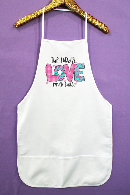 "The Lord's Love Never Fails" Graphic Apron - White