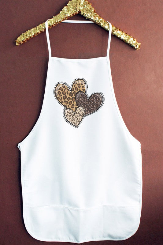 Leopard-Print Hearts Graphic Apron - White