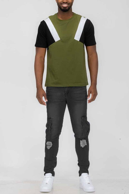 Color-Block Round-Neck Short Sleeve T-Shirt - Multiple Colors - (S-2XL)