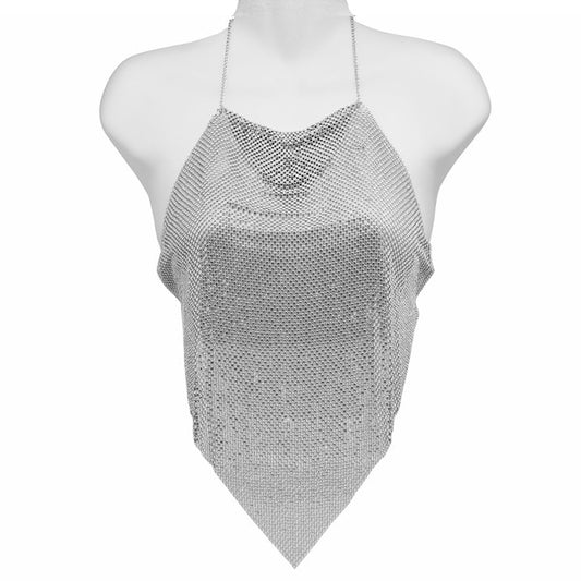 Backless Rhinestone Metal Mesh Camisole Top Body Chain - Multiple Colors