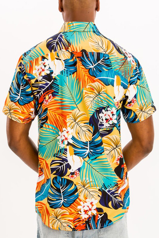 Hawaiian Print Button-Down Short Sleeve Shirt With Pocket - (S-3XL)