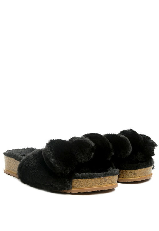 Fuzzy-Bow Faux Fur Platform Slip-On Flats - Multiple Colors - (5-10)