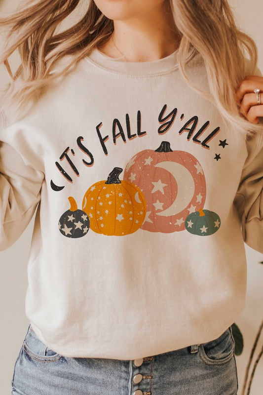 "It's Fall Y'All" Graphic Round-Neck Sweatshirt - Multiple Colors - (XL-3XL)