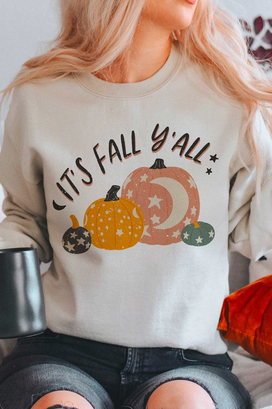 "It's Fall Y'All" Graphic Round-Neck Sweatshirt - Multiple Colors - (XL-3XL)