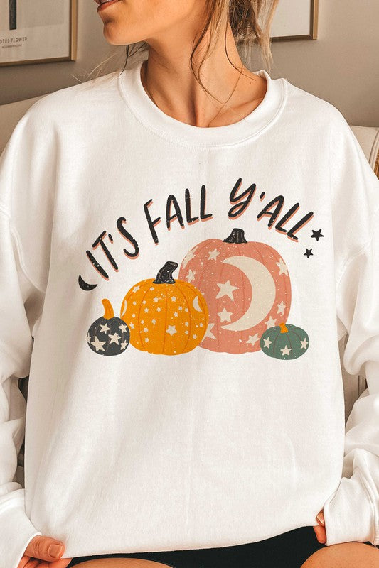 "It's Fall Y'All" Graphic Round-Neck Sweatshirt - Multiple Colors - (XL-3XL)