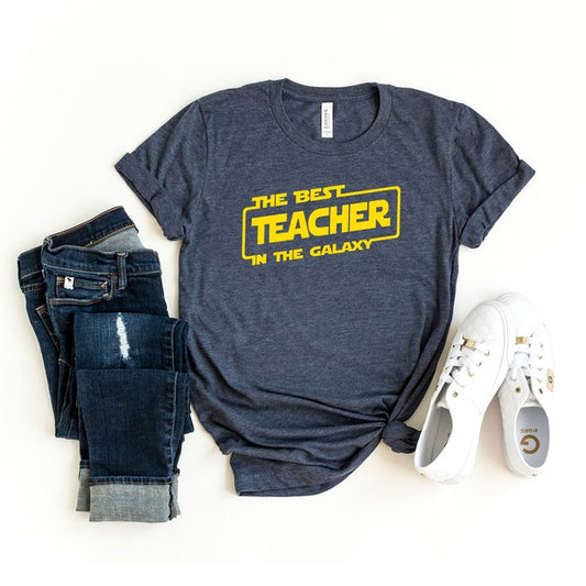 "The Best Teacher In The Galaxy" Graphic Round-Neck Short-Sleeve Tee - Multiple Colors - (XS-XL)